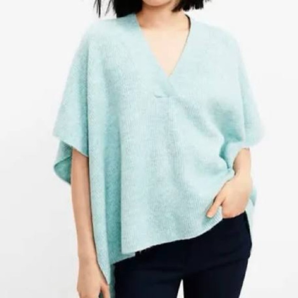 LOFT ribbed knit cozy sweater poncho pale green